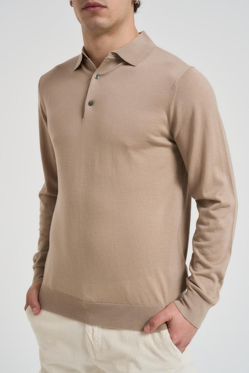 Polo uomo a maniche lunghe beige