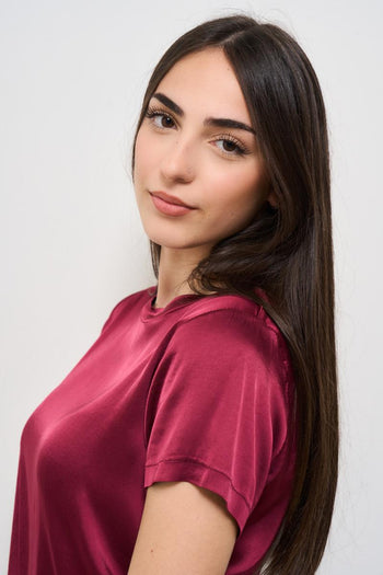 T-shirt donna girocollo satinata rosso - 3