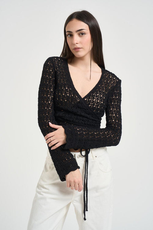 Cardigan donna incrociato nero