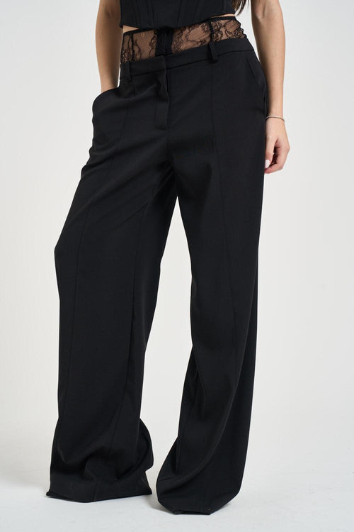 Pantalone donna a palazzo con pizzo nero - 2