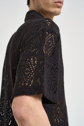 Camicia uomo traforata nera - 5