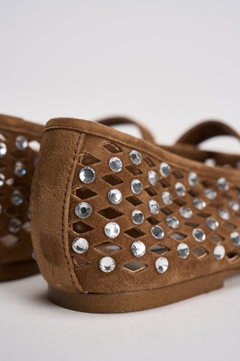 Ballerina donna nocciola traforata con borchie silver - 7