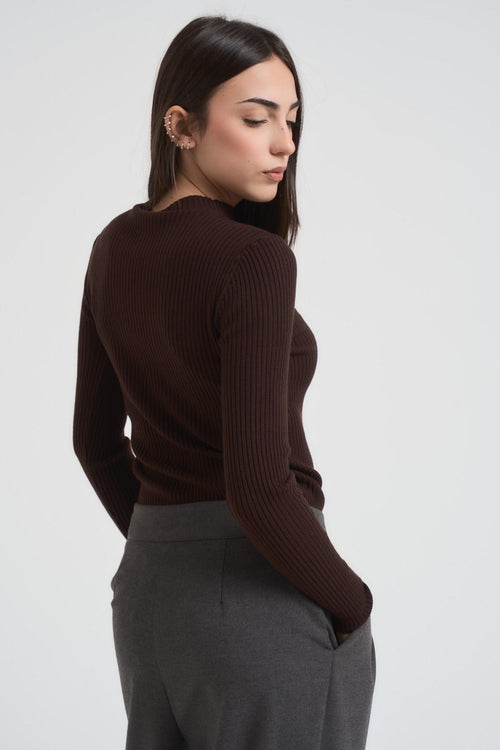 Maglia donna girocollo a costine moro - 2