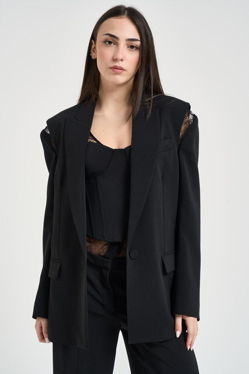 Giacca donna monopetto con pizzo nera - 2