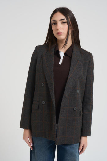 Giacca donna doppiopetto a quadri grigia - 3