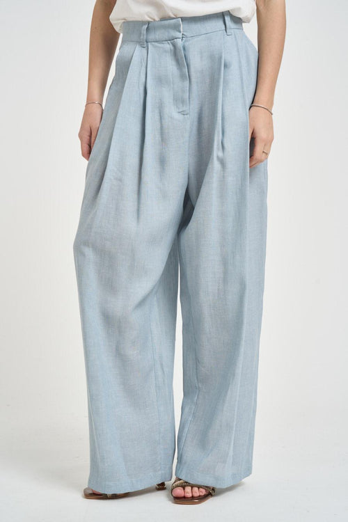 Pantalone donna wide leg celeste - 2