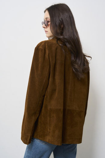 Giacca donna marrone in pelle scamosciata - 7