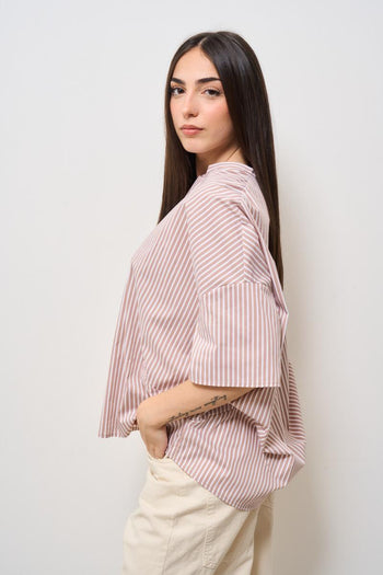 Camicia donna gessata rosa - 3