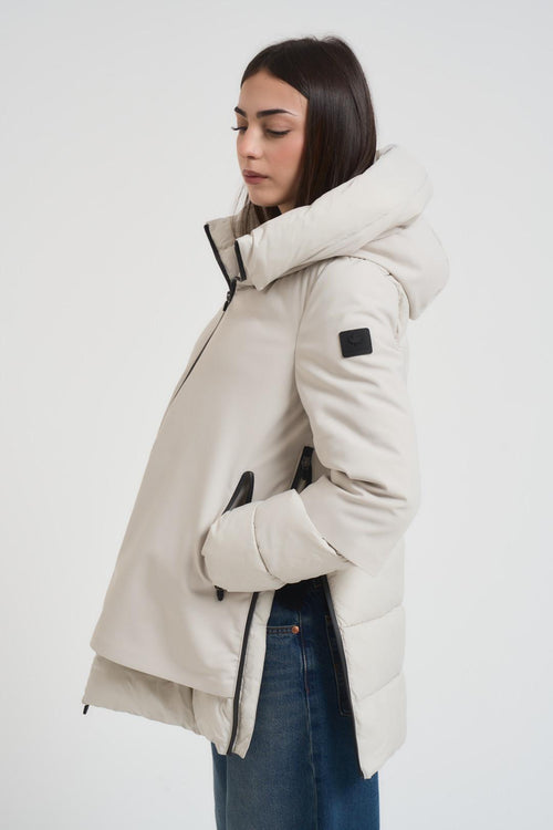 Giacca donna collo alto e cappuccio panna - 2