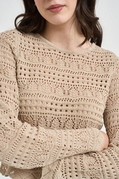 Maglia donna traforata beige - 2