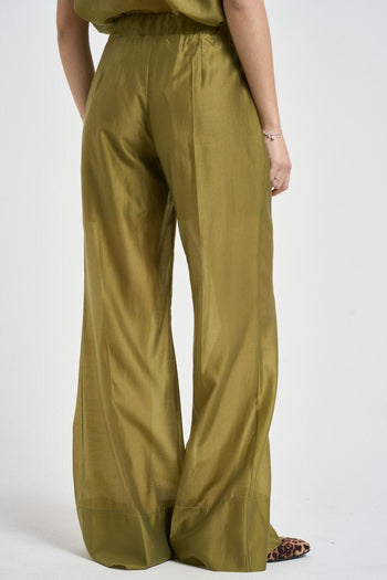 Pantalone donna a palazzo verde oliva - 5