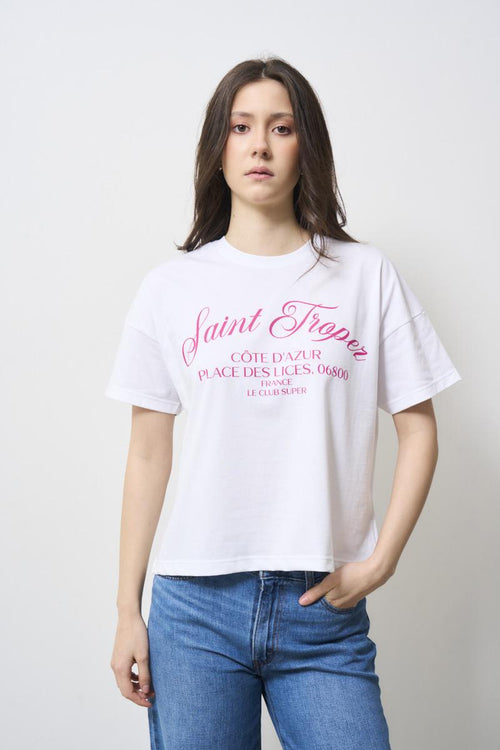 T-shirt donna bianca scritta Saint Tropez