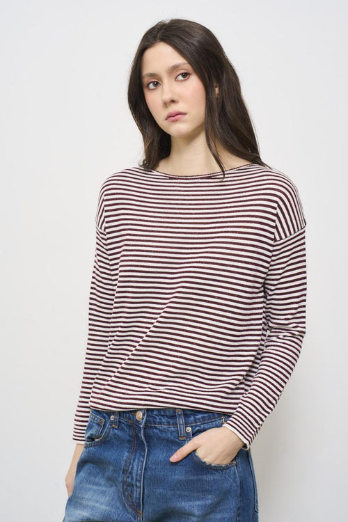 Women's burgundy sweater with lurex stripes