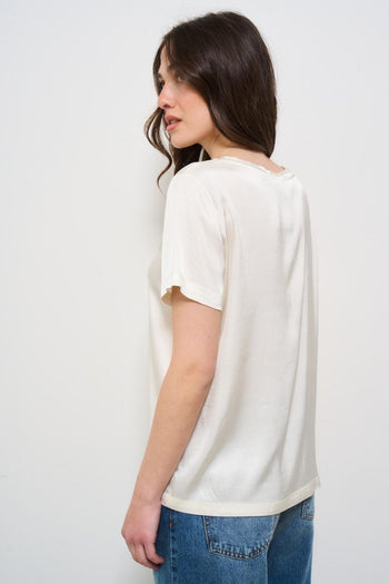 T-shirt donna giallo panna girocollo - 4