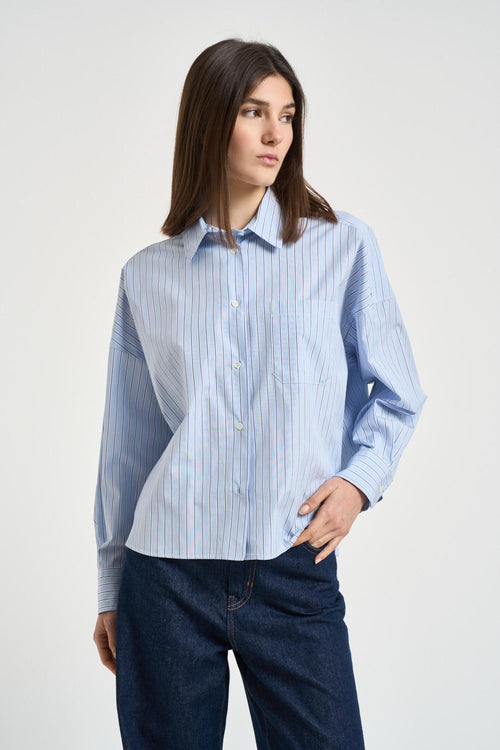 Camicia donna celeste a righe blu