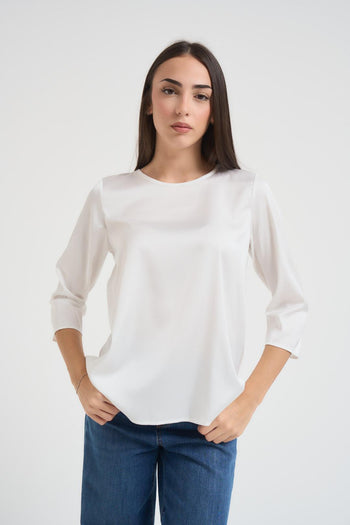Blusa donna satinata bianca - 3