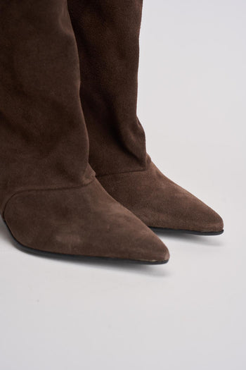 Stivale donna con tacco in suede marrone - 4