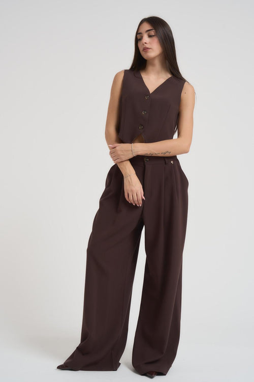 Completo donna gilet e pantalone marrone
