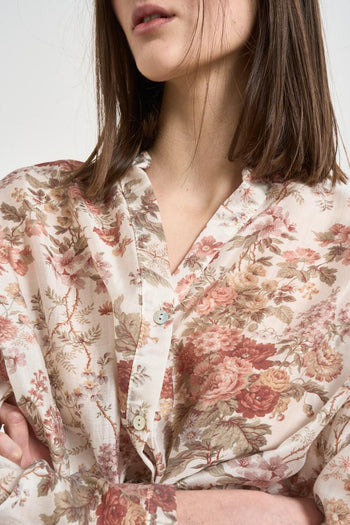 Camicia donna con stampa floreale panna - 3