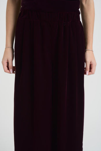 Pantalone donna a palazzo in velluto bordeaux. - 6