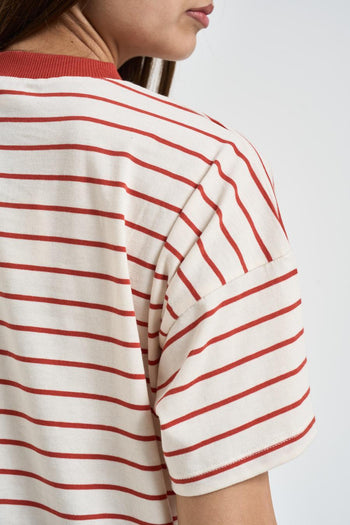 T-shirt donna panna a righe rosse - 4