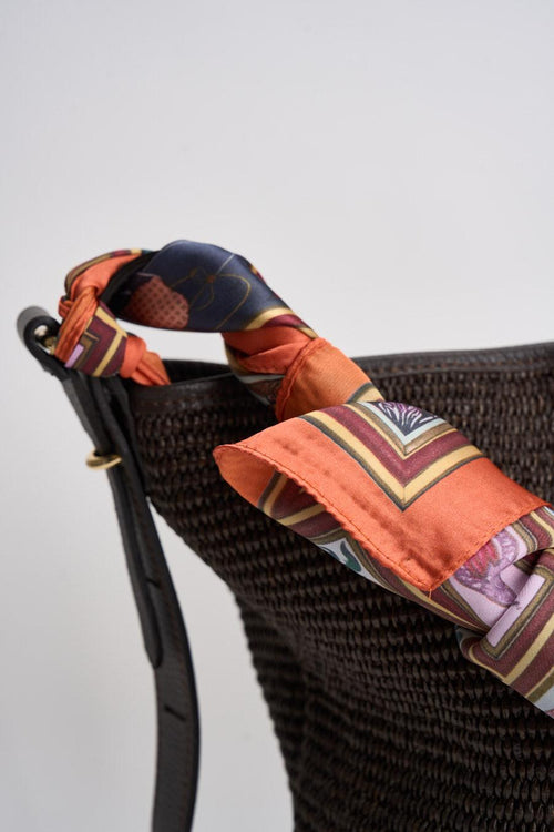 Borsa donna marrone con foulard multicolor - 2