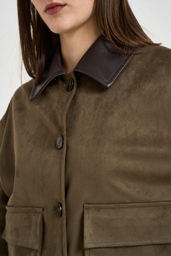 Giacca donna corta in suede verde - 3