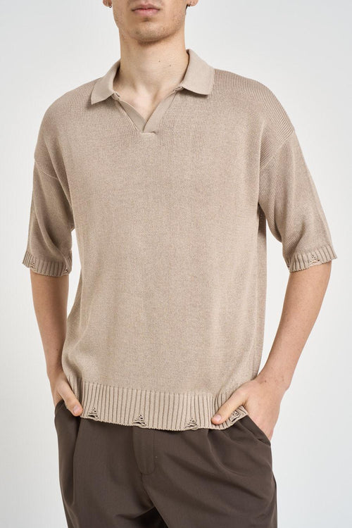 Polo uomo in maglia beige
