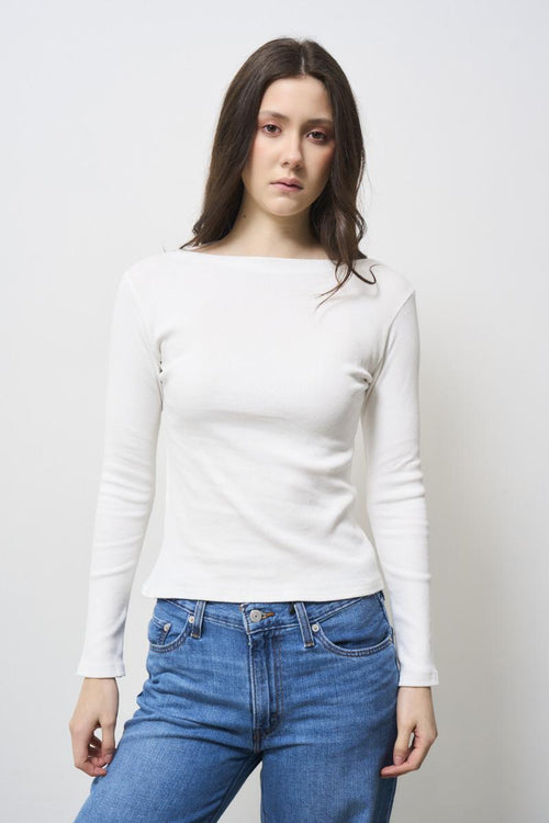 Women's white boat neck sweater
