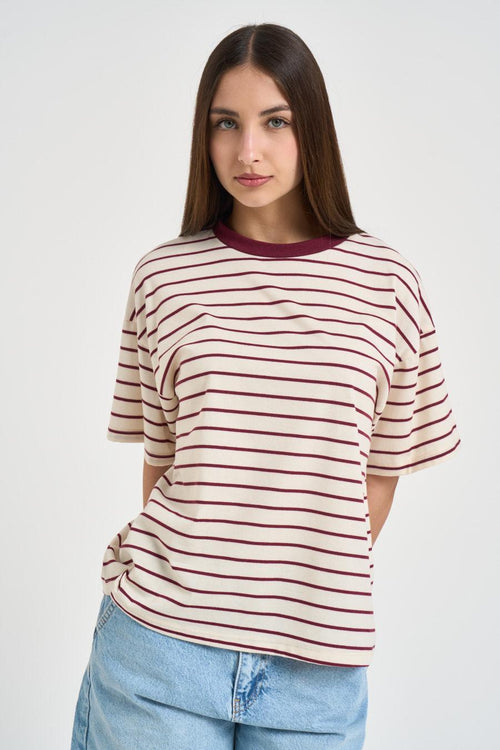 T-shirt donna a righe rossa - 1
