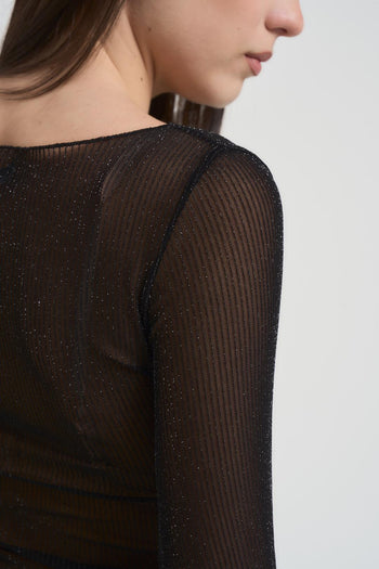 Top donna scollo a barca nera - 4