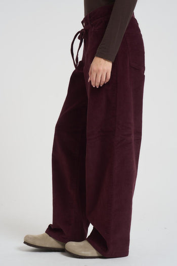 Pantalone donna a palazzo in velluto a costine bordeaux - 3