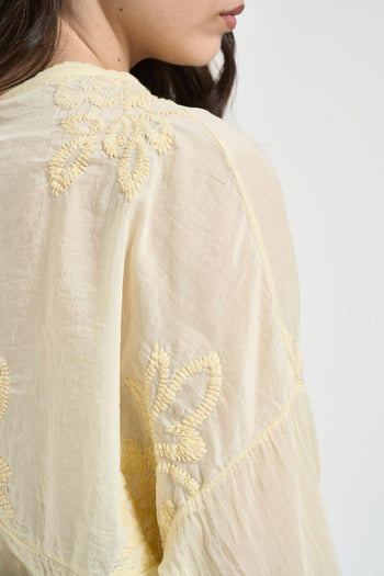 Camicia donna con ricami floreali gialla - 4