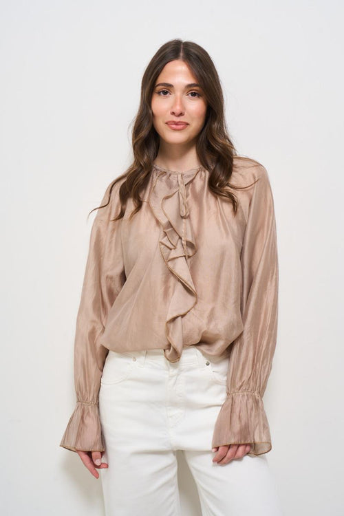 Blusa donna con rouches beige
