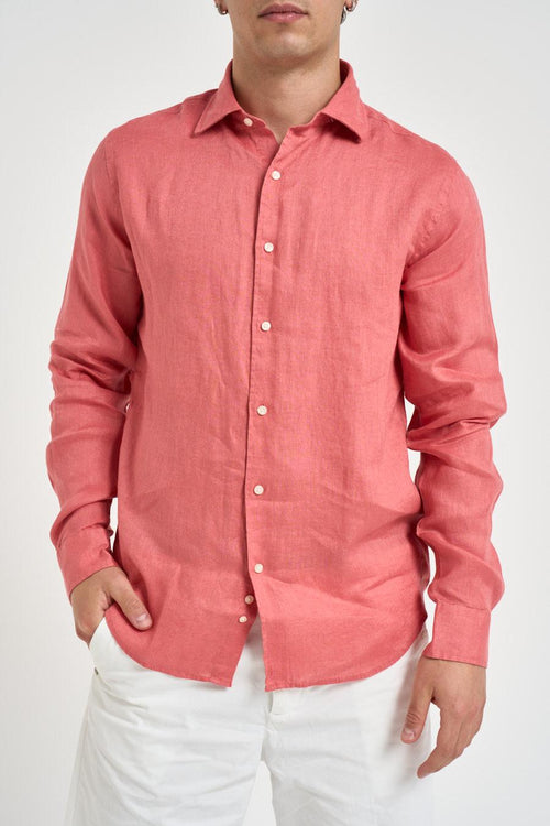 Camicia uomo in lino corallo