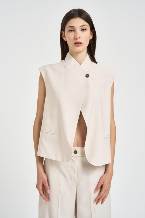 Gilet donna con bottone asimmetrico panna - 2
