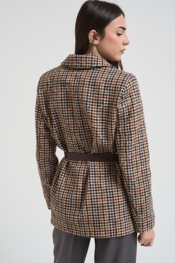 Giacca donna monopetto check marrone - 4