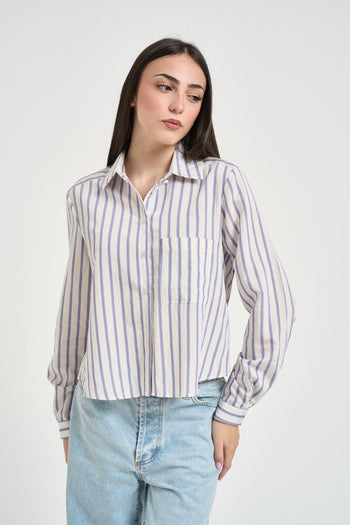 Camicia donna a righe celeste - 5