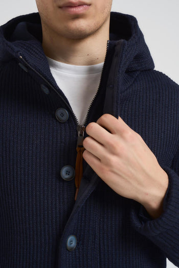 Cappotto uomo in maglia e nylon blu notte - 5