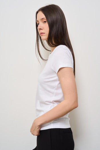 T-shirt donna girocollo bianca con strass - 3