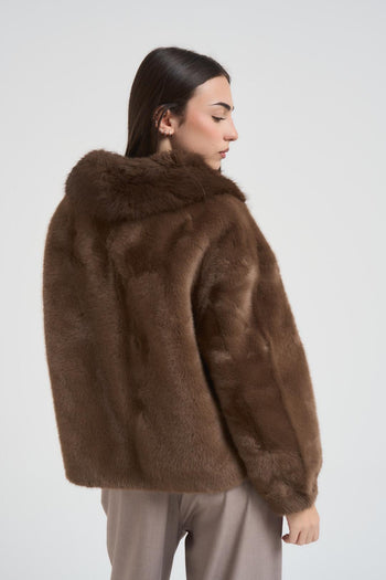 Ecopelliccia donna con fibbie marrone - 4
