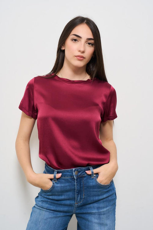 T-shirt donna girocollo satinata rosso
