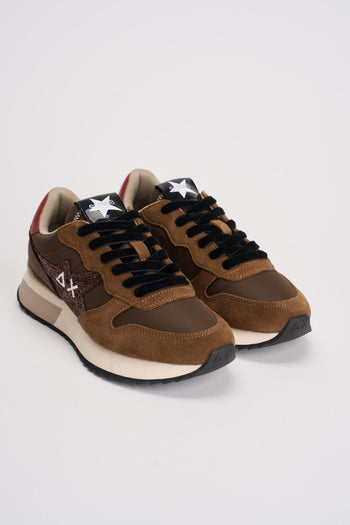 Sneakers donna marrone con glitter rosa - 3