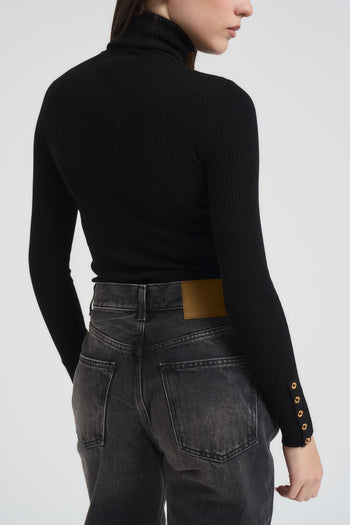 Dolcevita donna a costine nero - 5