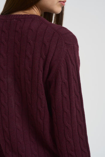 Maglia donna a trecce bordeaux - 4