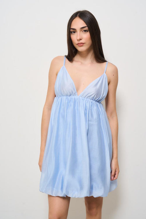 Abito donna corto balloon celeste - 2