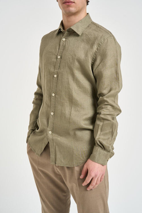Camicia uomo in lino verde oliva - 2