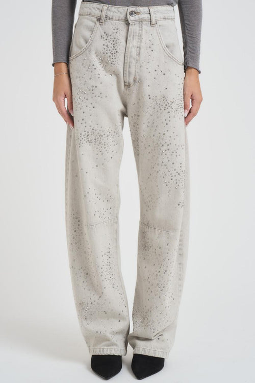 Jeans donna a palazzo in denim grigio chiaro