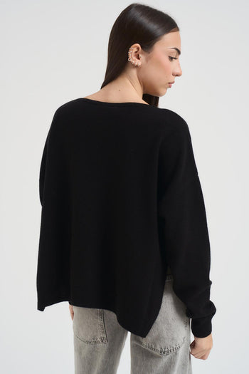 Maglia over donna scollo a barca nera - 5