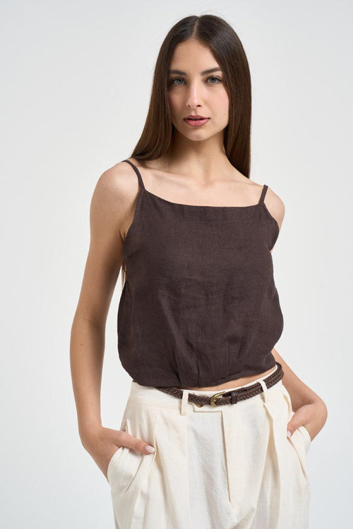 Top donna in lino moro